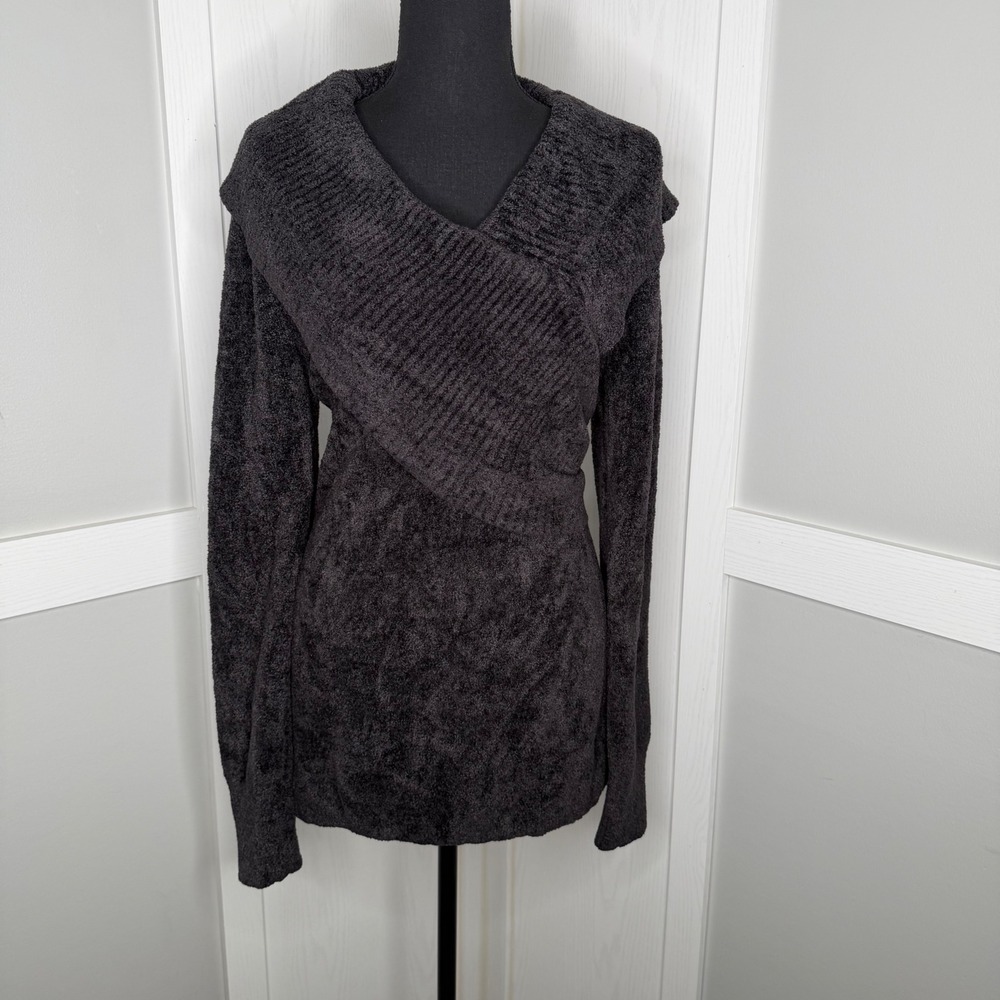 Athleta Wrap Neck Sweater Womens XL Charcoal Gray Chenille Knit 305845
